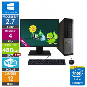 PC Dell Optiplex 9010 DT G630 2.70GHz 4Go/480Go SSD Wifi W10 + Ecran 20