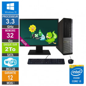 PC Dell Optiplex 9010 DT i3-3220 3.30GHz 32Go/2To Wifi W10 + Ecran 20