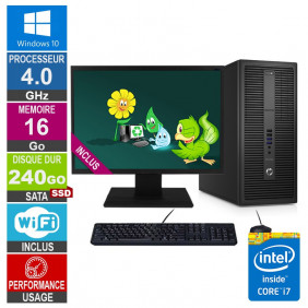 PC HP EliteDesk 800 G2 TWR i7-6700 4GHz 16Go/240Go SSD Wifi W10 + Ecran 22