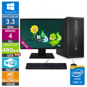 PC HP EliteDesk 800 G2 TWR i5-6400 3.30GHz 4Go/480Go SSD Wifi W10 + Ecran 22