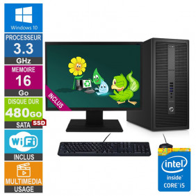 PC HP EliteDesk 800 G2 TWR i5-6400 3.30GHz 16Go/480Go SSD Wifi W10 + Ecran 22