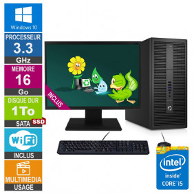 PC HP EliteDesk 800 G2 TWR i5-6400 3.30GHz 16Go/1To SSD Wifi W10 + Ecran 24