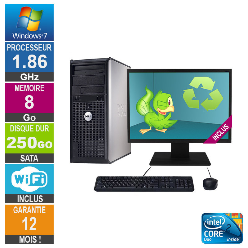 PC Dell Optiplex 780 Core 2 Duo E6300 2.80GHz 8GB/250GB Wifi W7 + Ecran 22 PC Dell Optiplex 780 Core 2 Duo E6300...