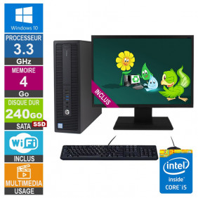 PC HP ProDesk 600 G2 SFF i5-6400 3.30GHz 4Go/240Go SSD Wifi W10 + Ecran 19