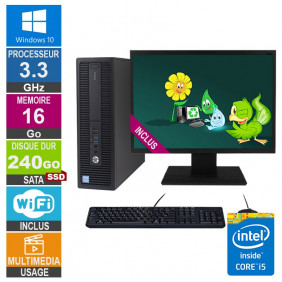 PC HP ProDesk 600 G2 SFF i5-6400 3.30GHz 16Go/240Go SSD Wifi W10 + Ecran 19