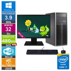 PC HP Elite 8300 CMT i7-3770 3.90GHz 32Go/480Go SSD Wifi W10 + Ecran 19