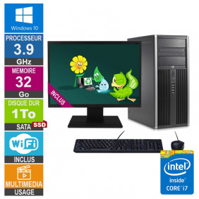 PC HP Elite 8300 CMT i7-3770 3.90GHz 32Go/1To SSD Wifi W10 + Ecran 19