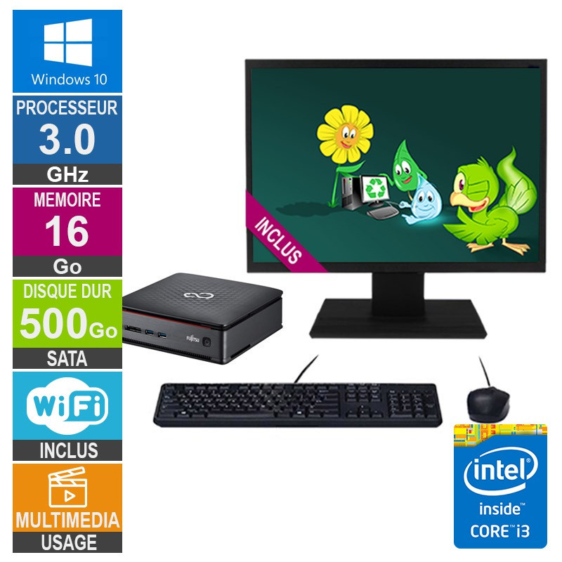 Mini PC Fujitsu Esprimo Q920 i3-4150T 3GHz 16Go/500Go Wifi W10 + Ecran 24 Mini PC Fujitsu Esprimo Q920 i3-4150T...
