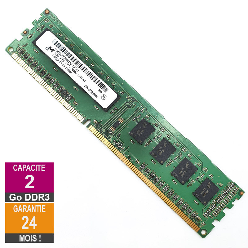 Barrette Mémoire 2Go RAM DDR3 Micron MT8JTF25664AZ-1G6K1 DIMM PC3-12800U  1Rx8