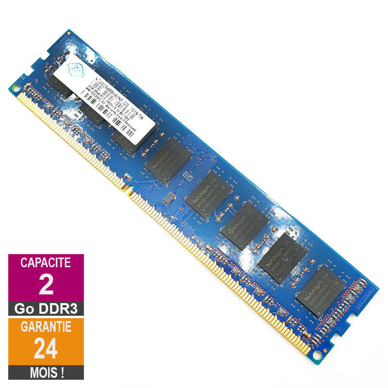 Barrette Mémoire 2Go RAM DDR3 Nanya NT2GC64B8HA0NF-CG DIMM PC3-10600U 2Rx8