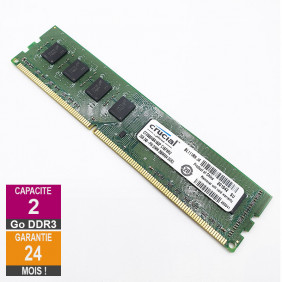 Barrette Mémoire 2Go RAM DDR3 Crucial CT25664BA160B.C16FKR2 DIMM PC3-12800U 2Rx8