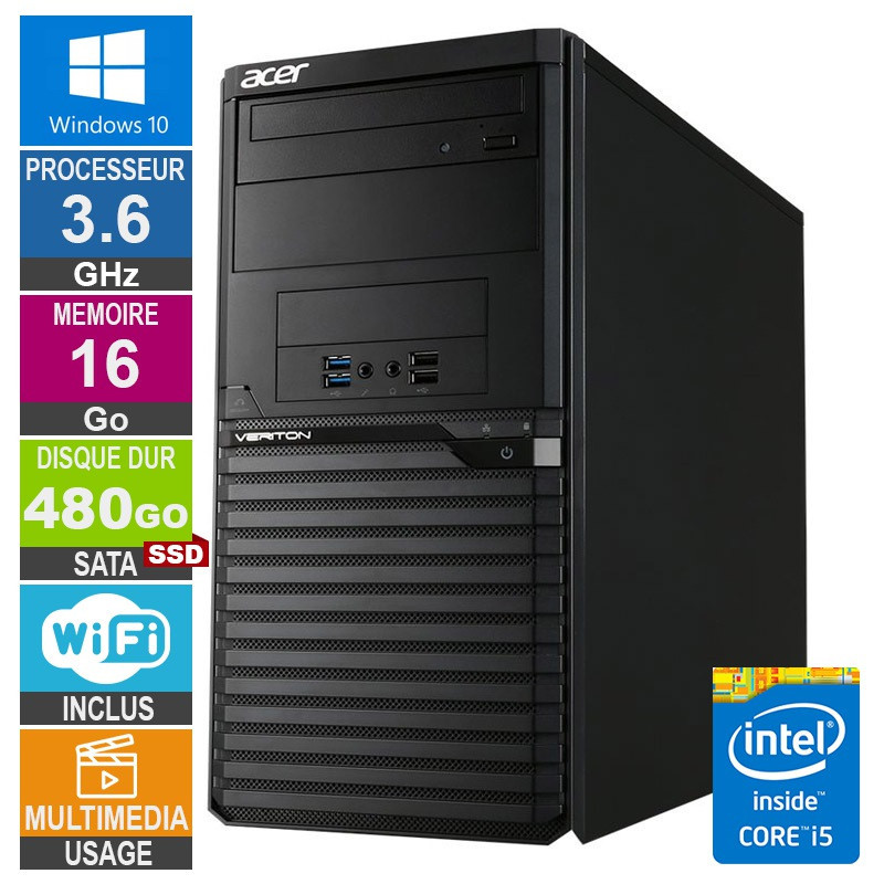 PC ACER M2632G i5-4570 3.60GHz 16Go/480Go SSD Wifi W10 PC ACER M2632G i5-4570 3.60GHz...