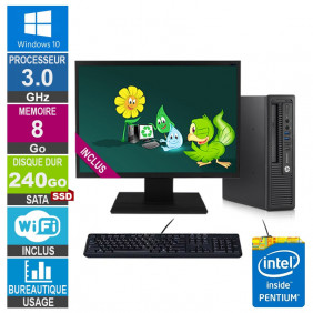 PC HP 800 G1 USDT G3220 3GHz 8Go/240Go SSD Wifi W10 + Ecran 22