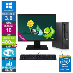PC HP 800 G1 USDT G3220 3GHz 16Go/480Go SSD Wifi W10 + Ecran 22
