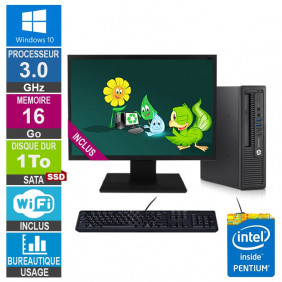 PC HP 800 G1 USDT G3220 3GHz 16Go/1To SSD Wifi W10 + Ecran 24