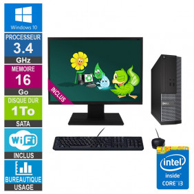 PC Dell Optiplex 3020 SFF i3-4130 3.40GHz 16Go/1To Wifi W10 + Ecran 19