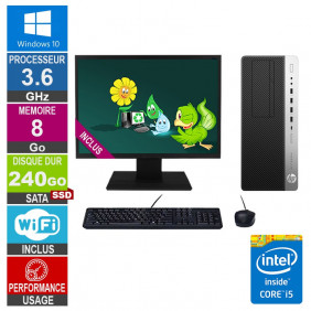 PC HP EliteDesk 800 G3 TWR i5-6500 3.60GHz 8Go/240Go SSD Wifi W10 + Ecran 22