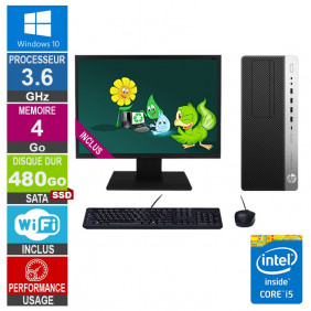 PC HP EliteDesk 800 G3 TWR i5-6500 3.60GHz 4Go/480Go SSD Wifi W10 + Ecran 24