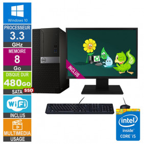 PC Dell Optiplex 5040 MT i5-6400 3.30GHz 8Go/480Go SSD Wifi W10 + Ecran 24