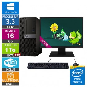 PC Dell Optiplex 7040 MT i5-6400 3.30GHz 16Go/1To SSD Wifi W10 + Ecran 19