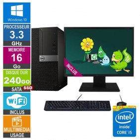 PC Dell Optiplex 7040 MT i5-6400 3.30GHz 16Go/240Go SSD Wifi W10 + Ecran 22