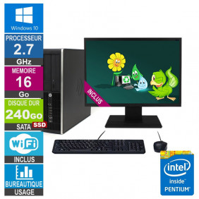 PC HP Elite 8200 SFF G630 2.70GHz 16Go/240Go SSD Wifi W10 + Ecran 24