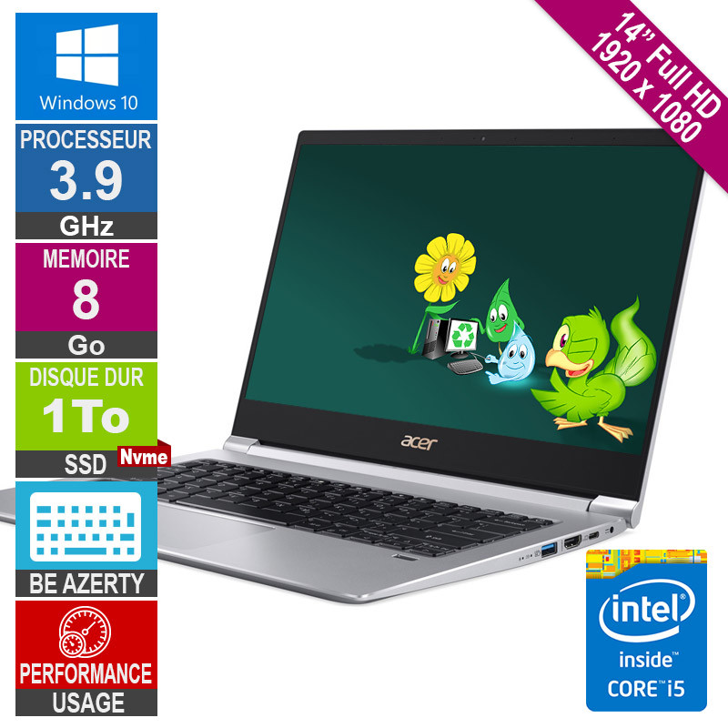 ACER 14" SF314-55 Core i5 3.9GHz 8Go/1To SSD NVME FHD W10 AZERTY BE ACER 14" SF314-55 Core i5 3.9GHz...