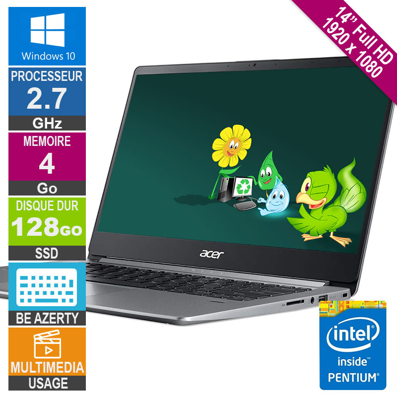 ACER 14" SF114-32 N5000 2.7GHz 4Go/128Go SSD FHD W10 AZERTY BE ACER 14" SF114-32 N5000 2.7GHz...