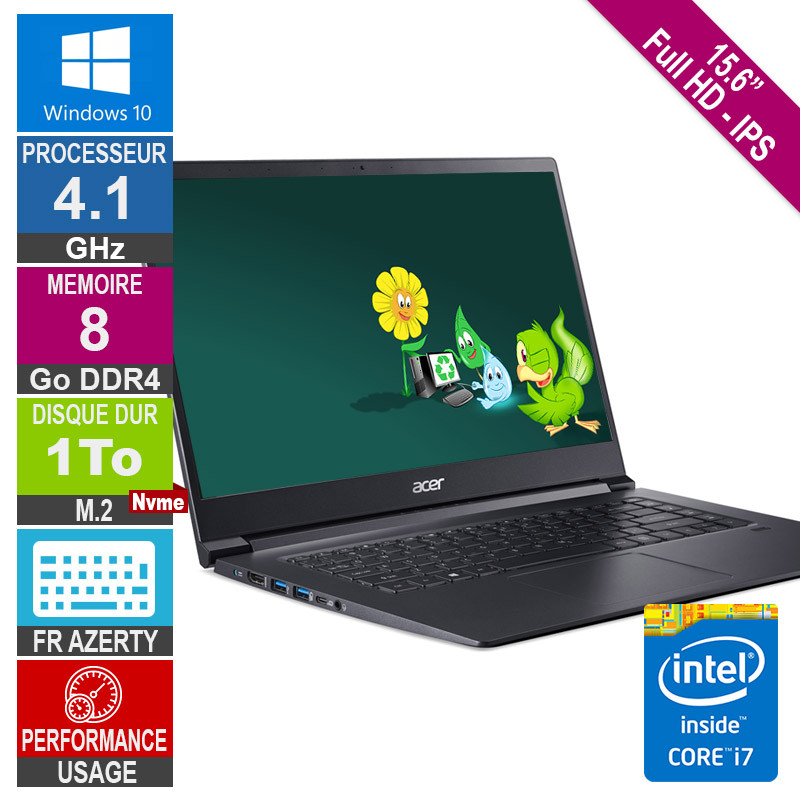 ACER 15.6" A715-73G Core i7 4.1GHz 8Go/1To SSD NVME FHD IPS W10 AZERTY ACER 15.6" A715-73G Core i7 4.1GHz...