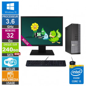 PC Dell 7020 SFF i5-4570 3.60GHz 32Go/240Go SSD Wifi W10 + Ecran 19