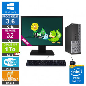 PC Dell 7020 SFF i5-4570 3.60GHz 32Go/1To SSD Wifi W10 + Ecran 19