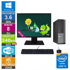 PC Dell 7020 SFF i5-4570 3.60GHz 8Go/240Go SSD Wifi W10 + Ecran 22