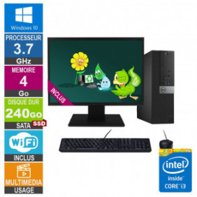 PC Dell Optiplex 5040 SFF i3-6100 3.70GHz 4Go/240Go SSD Wifi W10 + Ecran 19