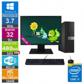 PC Dell Optiplex 5040 SFF i3-6100 3.70GHz 32Go/480Go SSD Wifi W10 + Ecran 19