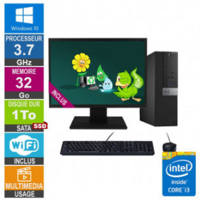 PC Dell Optiplex 5040 SFF i3-6100 3.70GHz 32Go/1To SSD Wifi W10 + Ecran 19