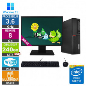 PC Lenovo M720s i3-8100 3.60GHz 8Go/240Go SSD Wifi W11 + Ecran 19