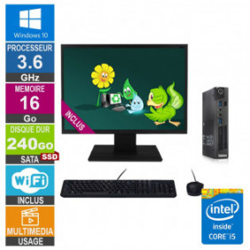 PC Lenovo M92p Tiny i5-3470T 3.60GHz 16Go/240Go SSD Wifi W10 + Ecran 22
