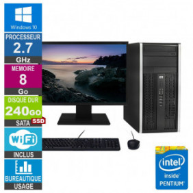 PC HP 6200 Pro MT G630 2.70GHz 8Go/240Go SSD Wifi W10 + Ecran 24