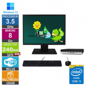 PC HP ProDesk 600 G4 Mini i5-8500T 3.50GHz 8Go/240Go SSD Wifi W11 + Ecran 19