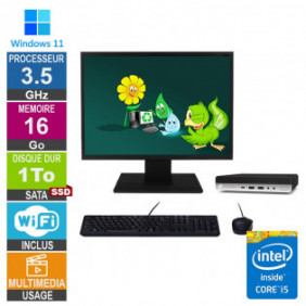 PC HP ProDesk 600 G4 Mini i5-8500T 3.50GHz 16Go/1To SSD Wifi W11 + Ecran 19