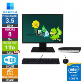 PC HP ProDesk 600 G4 Mini i5-8500T 3.50GHz 8Go/1To SSD Wifi W11 + Ecran 20