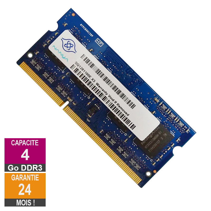 Barrette Mémoire 4Go RAM DDR3 Nanya NT4GC64B8HG0NS-DI SO-DIMM PC3-12800 1600MHz 2Rx8 Barrette Mémoire 4Go RAM DDR3 Nanya...
