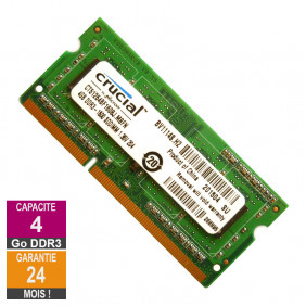 Barrette Mémoire 4Go RAM DDR3 Crucial CT51264BF160BJ.M8FN SO-DIMM PC3L-12800S 2Rx8