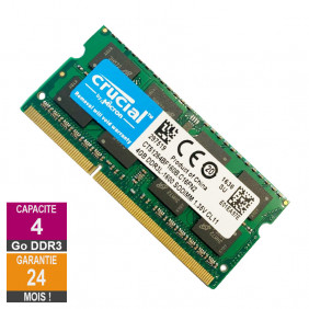 Barrette Mémoire 4Go RAM DDR3 Crucial CT51264BF160B.C16FN2 SO-DIMM PC3L-12800S 2Rx8