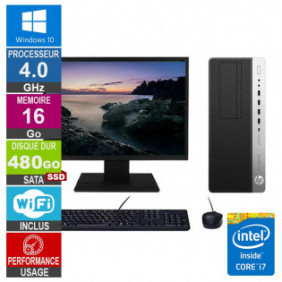 PC HP EliteDesk 800 G3 TWR i7-6700 4GHz 16Go/480Go SSD Wifi W10 + Ecran 20