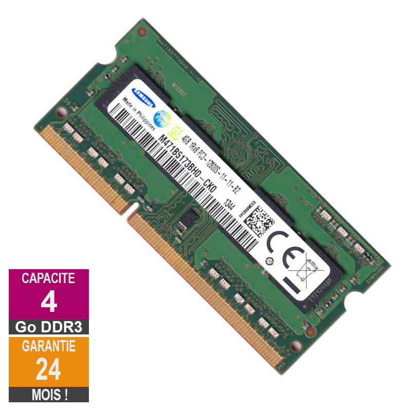 Barrette Mémoire 4Go RAM DDR3 Samsung M471B5173BH0-CK0 SO-DIMM PC3-12800 1600MHz 1Rx8 Barrette Mémoire 4Go RAM DDR3 Samsung...