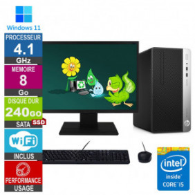 PC HP ProDesk 400 G5 MT i5-8500 4.10GHz 8Go/240Go SSD Wifi W11 + Ecran 19