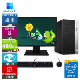 PC HP ProDesk 400 G5 MT i5-8500 4.10GHz 8Go/480Go SSD Wifi W11 + Ecran 19