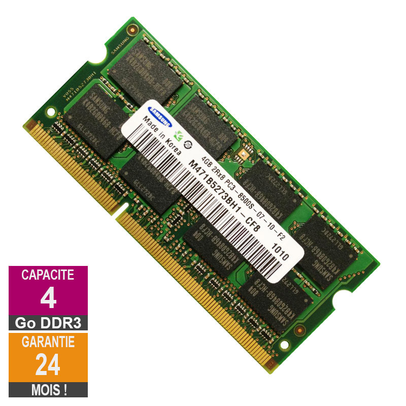 Barrette Mémoire 4Go RAM DDR3 Samsung M471B5273BH1-CF8 SO-DIMM PC3-8500 1066MHz 2Rx8 Barrette Mémoire 4Go RAM DDR3 Samsung...