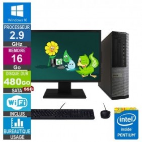 PC Dell 7010 DT G2020 2.90GHz 16Go/480Go SSD Wifi W10 + Ecran 19